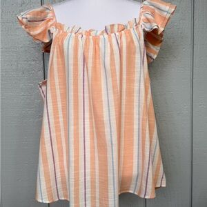 New 100% cotton Striped Off-Shoulder flowy spring Top NWT Perch by Blu Pepper 2x